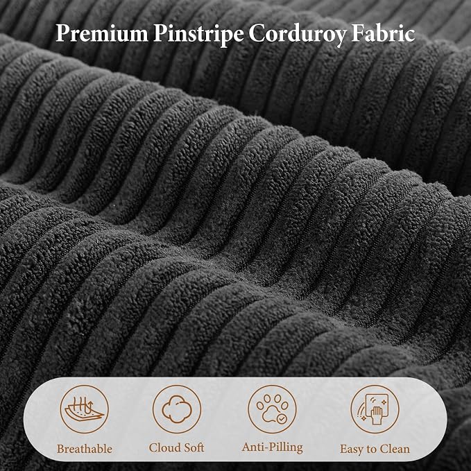 Vesgantti 141.7" U Shaped Boneless Sectional Couch, Modern 6 Seater Modular Sofa with Chaise & Ottoman, Deep Seat Convertible Corduroy Cloud Couches for Living Room, No Assembly Required, Black