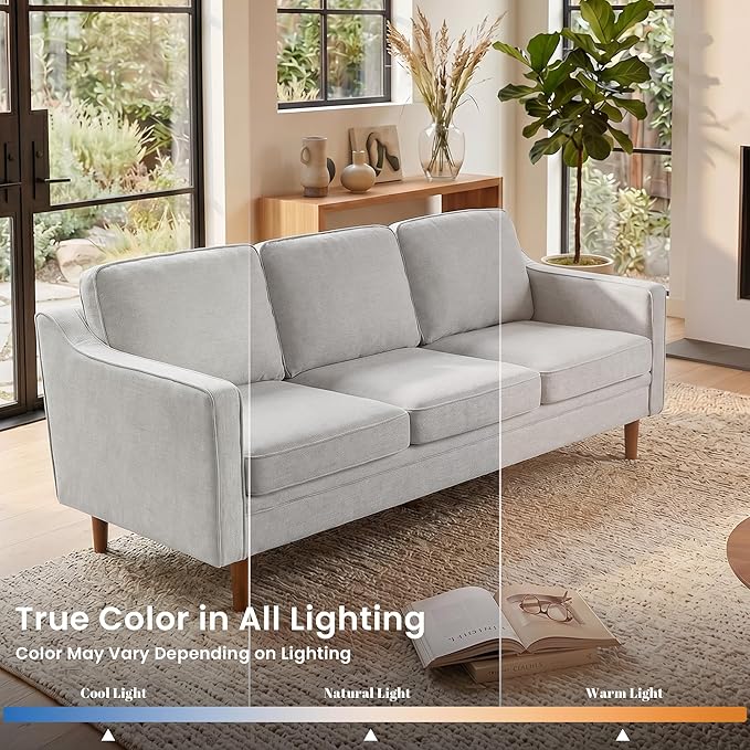 Kingfun 80" Chenille Sofa, 3 Seater Couch, Mid Century Modern Couches with Solid Wood Legs for Living Room Bedroom