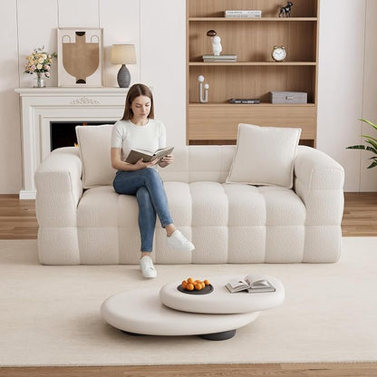 68.7" Loveseat Boneless Couch,Comfy Cloud Sectional Sofa with Deep Seat,Modern Upholstered Chenille Love Seat Sofa, Small Couches for Living Room, No Assembly Required Tufted Sofas, Beige White