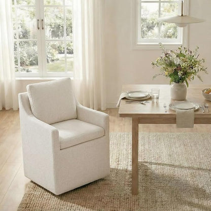 KISLOT Upholstered Dining Chairs Set of 1, Modern Dining Room Chairs with Casters & Washable Cover, Rolling Accent Chair with Hidden Storage for Kitchen, Farmhouse, Living Room, Oatmeal, 1 Box