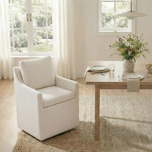 KISLOT Upholstered Dining Chairs Set of 1, Modern Dining Room Chairs with Casters & Washable Cover, Rolling Accent Chair with Hidden Storage for Kitchen, Farmhouse, Living Room, Oatmeal, 1 Box
