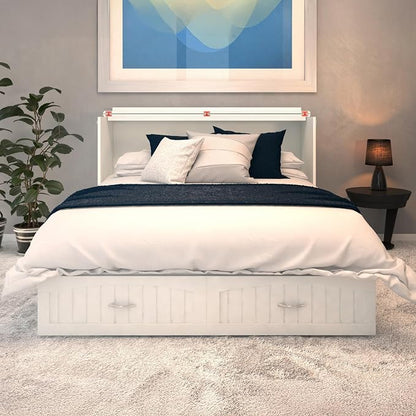 AFI, Southampton Murphy Bed Chest Queen with 6" Mattress, Storage Drawer & Built-in USB Charger, White