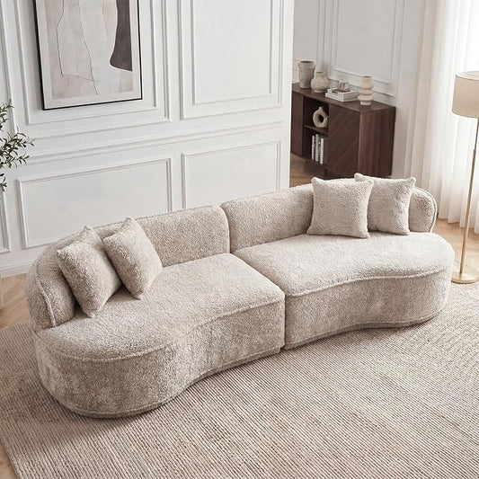 114" Curved Sectional Sofa Couch, Modern Comfy Chenille Memory Foam Sofa Deep Seat Couches, 4 Seater Oversized Boneless Cloud Couch with 3 Throw Pillows for Living Room (Camel, 114.2 Inch)