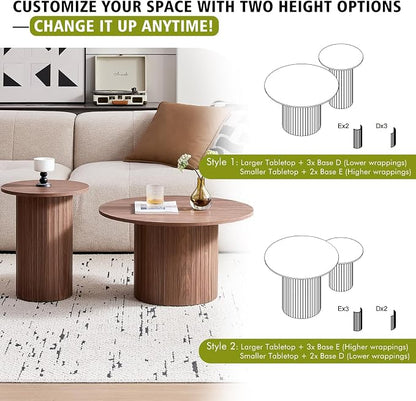 Round Nesting Coffee Table Set of 2 for Small Spaces | Modern style, suitable for living rooms, wooden