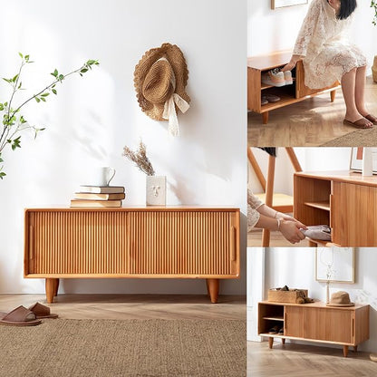 Storage Bench Shoe Rack Entryway Bench Shoe Storage Organizer Ottoman Shoe Cabinet Bedroom End of Bed Bench with Storage for Front Door Entrance Living Room Closet Bedroom Hallway(Cherry wood color,60