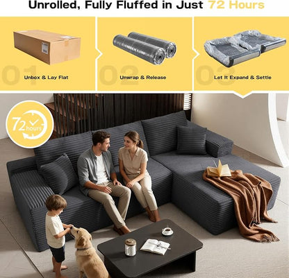 AUGOP 108" Sectional Couches for Living Room Modern Modular Sofa with L-Shape Couchs Upholstered Boneless Couch Deep Seat Sectional Couch with Chaise (Dark Grey, 108" Right Facing Chaise+2Seaters)