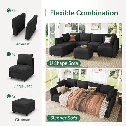HONBAY Modular Sofa Sectional Sleeper Couch with Storage Seat Reversible Sectional Sleeper Couch Modular Sofa - Linen Grey
