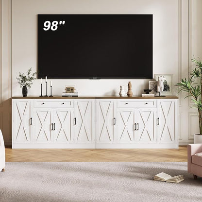 Buffet Cabinet with Storage, 55" Large Sideboard Storage Cabinet with Drawer, 4 Doors and Shelves, Modern Farmhouse Coffee Bar Table Kitchen Island Credenza for Kitchen, Entryway, Dining, Living Room
