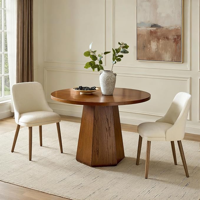 Upholstered Dining Chairs Set of 2, Fabric Dining Room Chairs with Curved Backrest, Solid Wood Legs, Modern Kitchen Chairs for Dining Room Living Room, Ivory