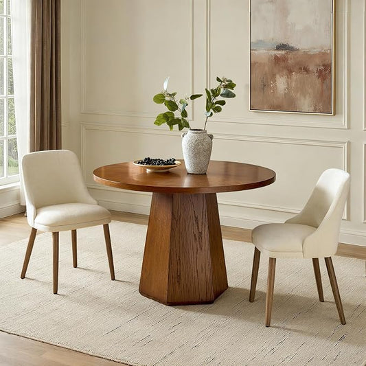 Upholstered Dining Chairs Set of 2, Fabric Dining Room Chairs with Curved Backrest, Solid Wood Legs, Modern Kitchen Chairs for Dining Room Living Room, Ivory