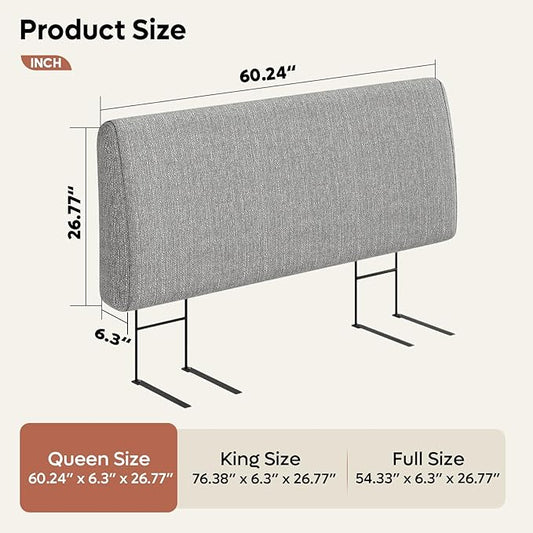 4.7” Headboard Only for Queen Size Bed, No Drill Needed, Gray | 5-Min Assembly, Upholstered Headboard for 8–14 Inch Mattress, Washable Cover, Perfect for Renters Dorm Kids Pet