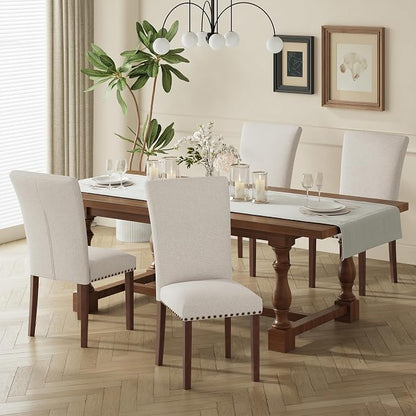 COLAMY Upholstered Dining Chairs Set of 4, Parsons Style Linen Beige Accent Chairs with High Back, for Round Kitchen Table or Small Dining Room – Comfortable & Stylish