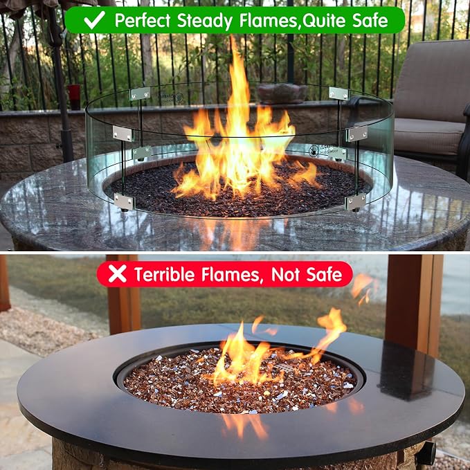 Skyflame 47" Round Fire Pit Glass Wind Guard, Thick & Clear Tempered Glass Fire-Resistant Wind Screens with Bracket & Feet, for Outdoor Fire Table/Fire Pit Pan