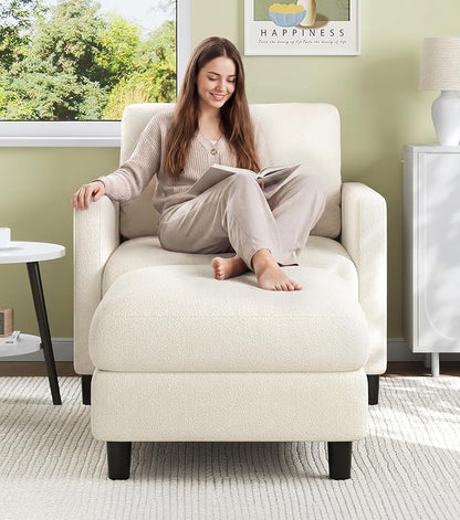 Welzona Sofa Accent Chair with Ottoman, 33" Reading Chair and Ottoman Set for Bedroom, Tool-Free Setup Living Room Accent Chairs, Comfy Arm Chairs Living Room, All-Wood Reading Nook, Beige