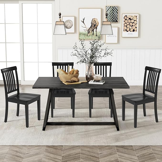 COLAMY Wooden Dining Room Chairs Set of 4, Spindle High Back Windsor Kitchen Side Chair, Farmhouse Dining Chairs for Kitchen, Dining Room, Black