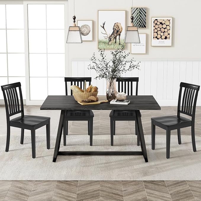 COLAMY Wooden Dining Room Chairs Set of 6, Spindle High Back Windsor Kitchen Side Chair, Farmhouse Dining Chairs for Kitchen, Dining Room, Black