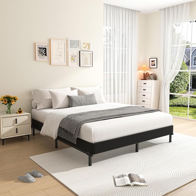 MAF 5 Inch Cal King Size King Box Spring, Low Profile Box Spring Cal King 3500 lbs Black Heavy Duty Metal Mattress Foundation with BoxSpring Cover, No Squeaky, Easy Assembly