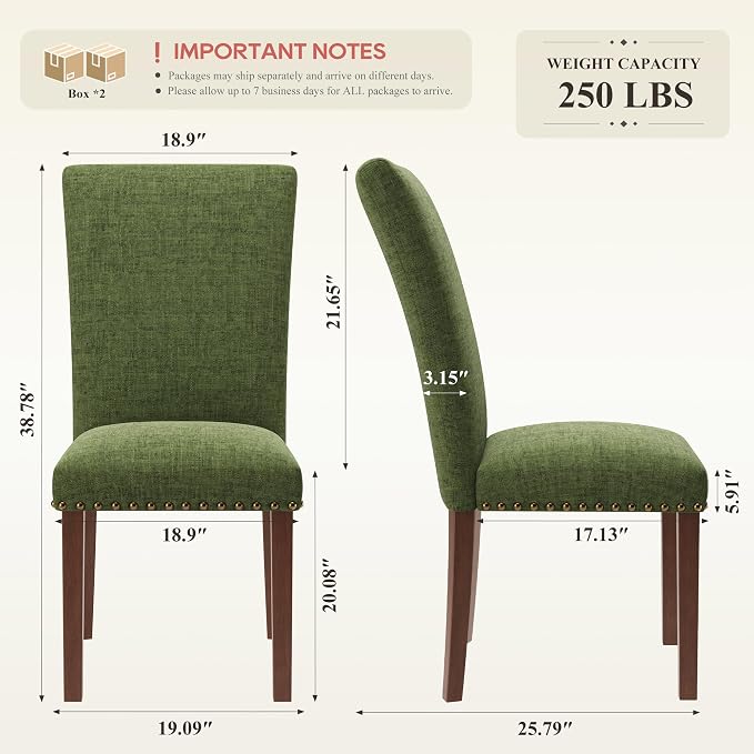 COLAMY Upholstered Parsons Dining Chairs Set of 4, Fabric Dining Room Kitchen Side Chair with Nailhead Trim and Wood Legs - Green