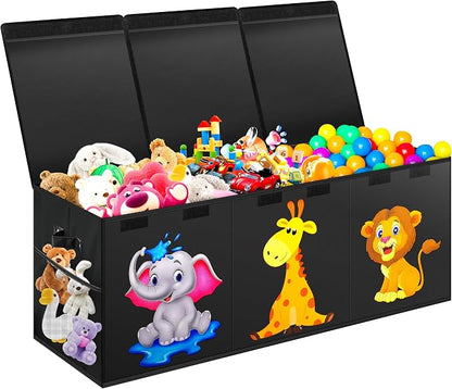 Mabahoo Extra Large Toy Box, Collapsible Toy Storage Organizer with Lids, Cute Animals Toybox for Boys Girls, 40"x14"x16" Kids Toy Chest Storage Boxes for Living Room Playroom Nursery