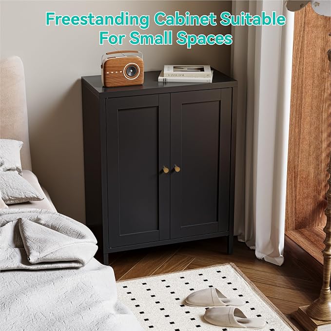 Small Metal Storage Cabinet,11.8" D x 23.6" Wx31.5 H,Bathroom Cabinet with Adjustable Shelves,Shaker Cabinet for Kitchen Living Room Entryway Dining Room, 3-Tier,Black