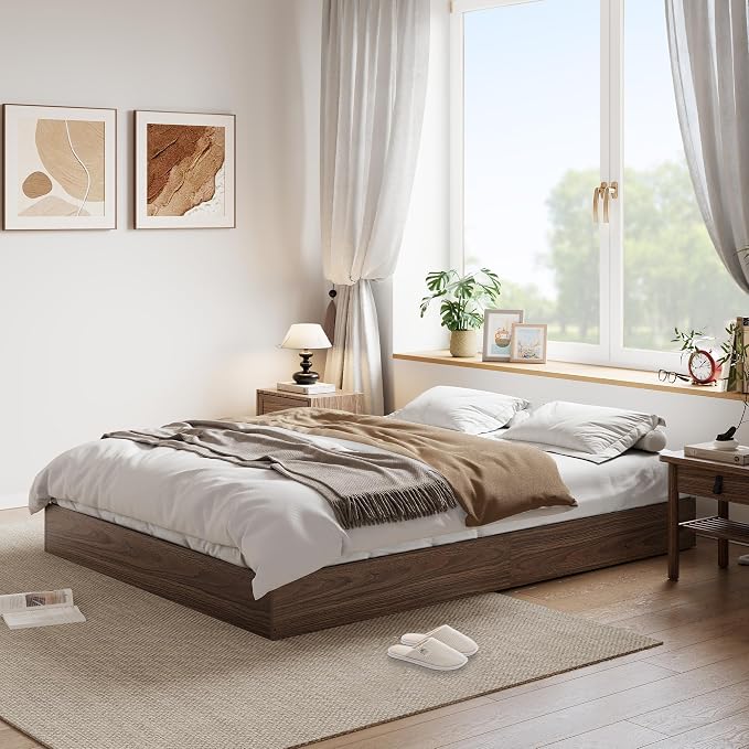 King Size Solid Wood Platform Bed, Modern Minimalist Floor-Standing Design with Robust Wooden Slats | Noise-Free, Space-Saving, No Box Spring Required | Easy Assembly for Luxurious Mast