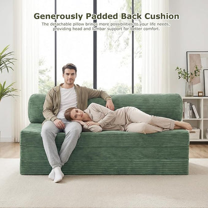 5-in-1 Convertible Sofa Bed Full Size, Boneless Couch Loveseat with Removable Cushions & Washable Cover, Futon Sofa Bed with Handle, Pull Out Couch for Small Spaces, Grey