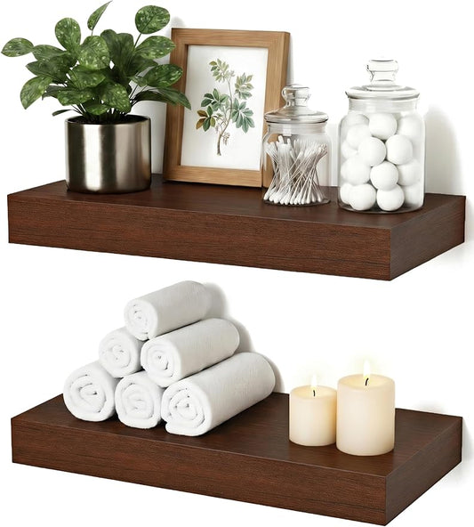 Floating Shelves for Wall, Bathroom Shelves Over Toilet, Wall Shelves & Book Shelf, Hanging Shelf, Modern Wooden Wall-Mounted Small Floating Shelves, 12x7x1.5 in (Walnut-Like, Set of 2)
