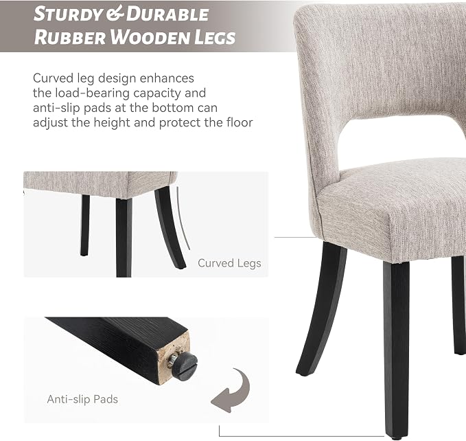 VKNOW Wooden Dining Chairs Set of 6, Modern Fabric Upholstered Dining Room Chair Kitchen Chairs, Farmhouse Dinner Chair for Kitchen Dining Room, Grey-Black Legs