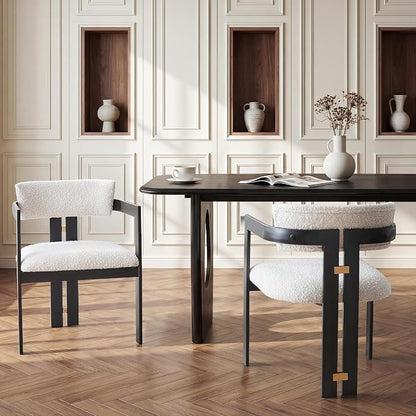 Morden Fort Boucle Dining Chair Set of 2, Upholstered Kitchen Chairs with Metal Frame & Round Back, Barrel Side Chair for Dining Room, Kitchen, Living Room, Apartments
