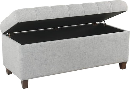 Homepop Home Decor Tufted Ainsley Button Storage Ottoman Bench with Hinged Lid Ottoman Bench with Storage for Living Room & Bedroom, Light Blue 18x40x18 Inches