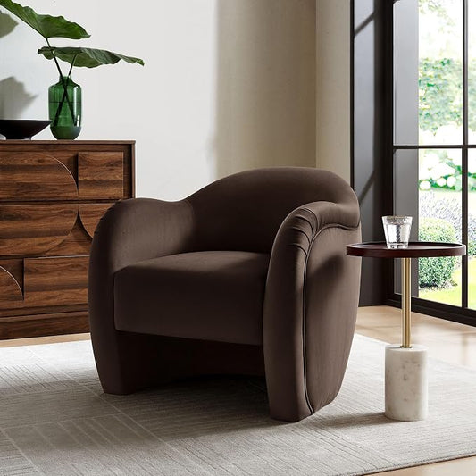 Modway Compose Barrel Chair with Performance Velvet Fabric in Chocolate Brown – Upholstered Accent Armchair with Curved Backrest – Cozy Lounge Chair for Reading – Round Comfy Single Sofa Club Chair