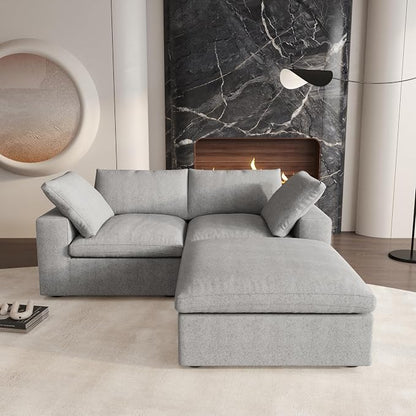 Cloud Couch Modular Sectional Sofa for LivingRoom, 80.3" Down Filled L Shaped Couch, 2 Seater+ 1 Storage Ottoman Convertible Funiture for Apartment(Grey, LoveSeat+1 Ottoman)