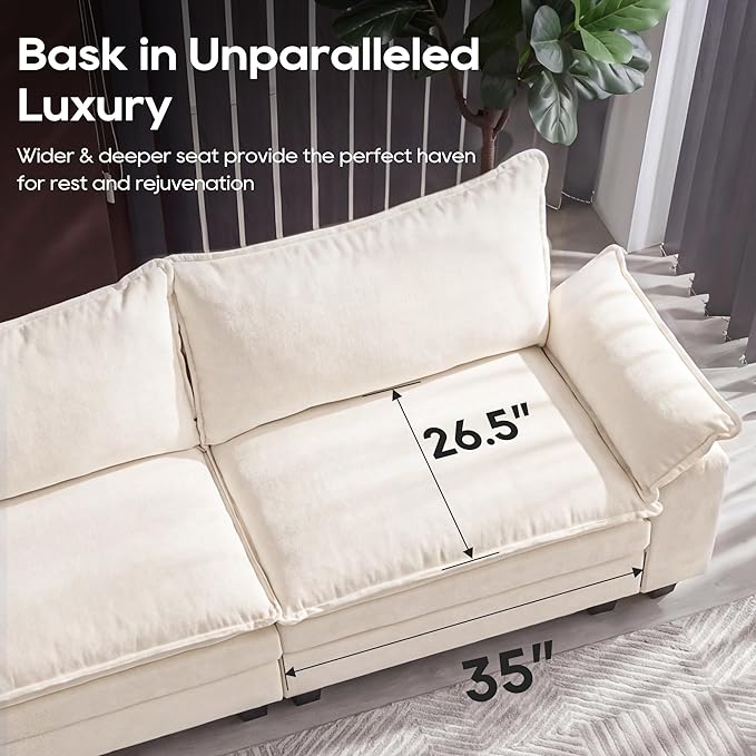 URRED Oversized Modular Sectional Sofa, 157" U Shaped Modern Comfy Cloud Couch with Movable Ottoman & Pillows, Deep Seat Couches for Living Room, Bedroom or Apartment (Chenille Beige, 157" U Shaped)