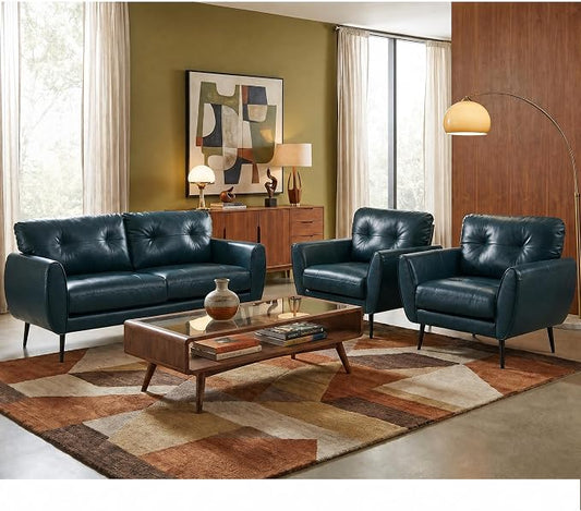 TYBOATLE Sofa Couch 61" Small Loveseat Couches for Living Room Leather Couch Mid Century Modern Tufted Mini Sofa Comfy Office 2 Seat Settee Love Seat Small Couches for Bedroom (3, Blue)