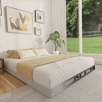 FMDMR King Box Spring 4 Inch, Low Profile King Size Box Spring Only, Heavy Duty Mattress Foundation Metal Bed Base with Fabric Cover, Easy Assembly, Non-Slip, Noise Free
