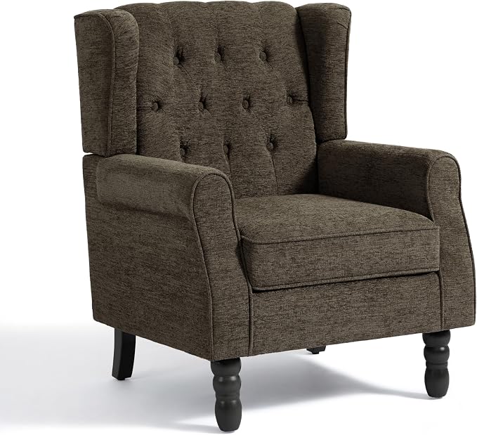 High Back Accent Chairs Set of 2, Upholstered Armchair Wingback Arm Chair for Living Room, Comfy Single Sofa Solid Wood Legs Bedroom Reading Seat - Taupe Tan