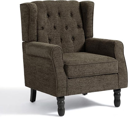 High Back Accent Chairs Set of 2, Upholstered Armchair Wingback Arm Chair for Living Room, Comfy Single Sofa Solid Wood Legs Bedroom Reading Seat - Taupe Tan