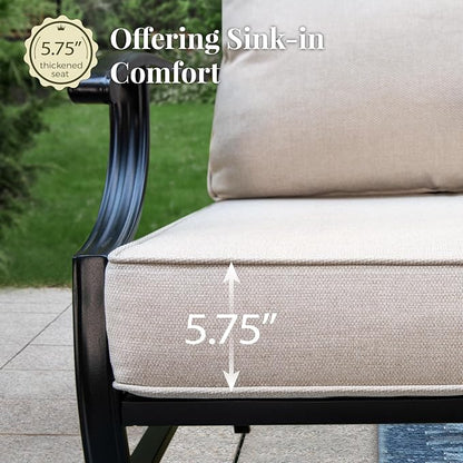 MIXPATIO Patio Couch Metal 3-Seat Outdoor Sofa Deep Seating Outdoor Furniture Beige Cushion for Front Porch, Deck, Balcony, Backyard, Sunroom