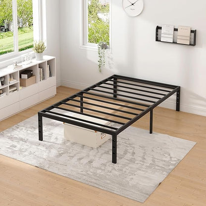 NEW JETO Metal Bed Frame,Twin Size Bed Frame with Storage Space,Heavy Duty Sturdy Mattress Foundation,Easy Assembly,No Box Spring Needed, Black,12 Inch,Twin