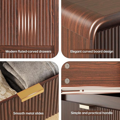 FURSUN Fluted 8 Drawers Dresser for Bedroom, 55" Wide Wooden Dresser with Metal Handle, Curved Profile Design, Modern Storage Organizer for Bedroom, Living Room, Hallway, Dark Walnut