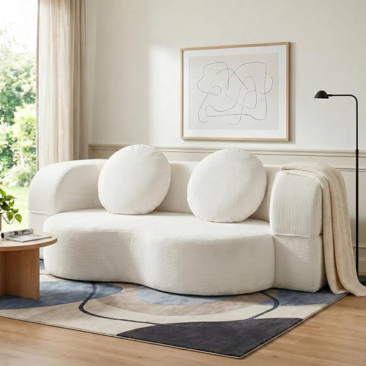 Vongrasig 77” Convertible Sofa Bed, Folding Boneless Couch, Floor Sofa 2-in-1 Curved Couch for Small Living Room, Apartment, Guest Room, White