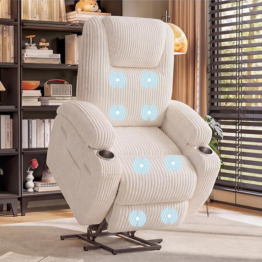 Flamaker Power Lift Recliner Chair Electric Lift Recliner for Elderly Power Lift Recliner Chair with Cup Holders Side Pockets for Living Room (Corduroy, Beige)