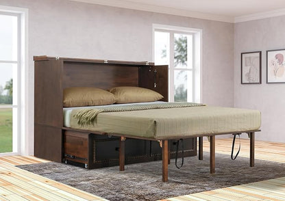 Mega Solutions Venetian Murphy Cabinet Bed with Deepest Storage Drawer On The Market and USB Charging Station 6 inch (Heritage Walnut, Queen)