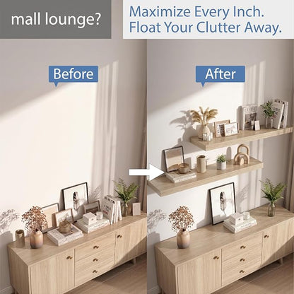 Floating Shelves for Wall, Bathroom Shelves Over Toilet, Wall Shelves & Book Shelf for Room, Hanging Shelf, Modern Wooden Mounted Floating Shelves, 36x7x1.5 in (Oak, Set of 2)