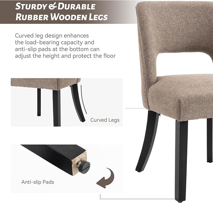 VKNOW Wooden Dining Chairs Set of 4, Modern Fabric Upholstered Dining Room Chair Kitchen Chairs, Farmhouse Dinner Chair for Kitchen Dining Room, Brown-Black Legs