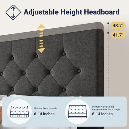 Allewie Upholstered Queen Size Platform Bed Frame with 4 Storage Drawers and Headboard, Diamond Stitched Button Tufted, Mattress Foundation with Wooden Slats Support, No Box Spring Needed, Dark Grey
