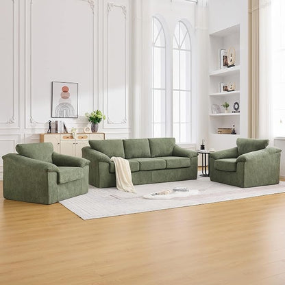 Boneless Couch Sets, Modern 3 Seater Sofa with 2 Accent Chairs, Floor Cloud Couch Sets with Extra Comfy Soft Deep Seats for Living Room, Apartment, No Assemby, Set of 3, Green