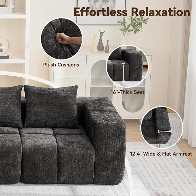 119" Oversized 3 Seater Boneless Couch, Comfy Cloud Modular Sectional Sofa with Deep Seat, Modern Memory Foam Boneless Couches for Living Room, Tufted Sofa, No Assembly Required, Dark Grey