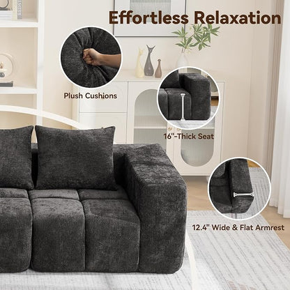 119" Oversized 3 Seater Boneless Couch, Comfy Cloud Modular Sectional Sofa with Deep Seat, Modern Memory Foam Boneless Couches for Living Room, Tufted Sofa, No Assembly Required, Dark Grey