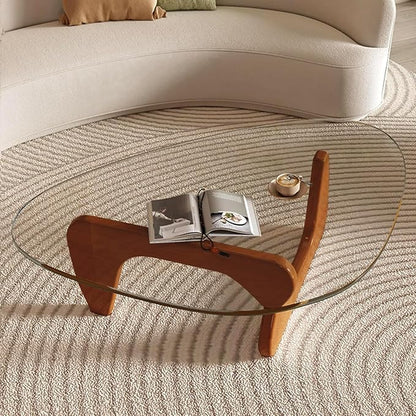 Glass Coffee Table, Mid Century Modern Coffee Table, Coffee Table for Living Room Center Table Suitable for Bedroom Living Room Reception Office Tables (Walnut/Transparent, Large)